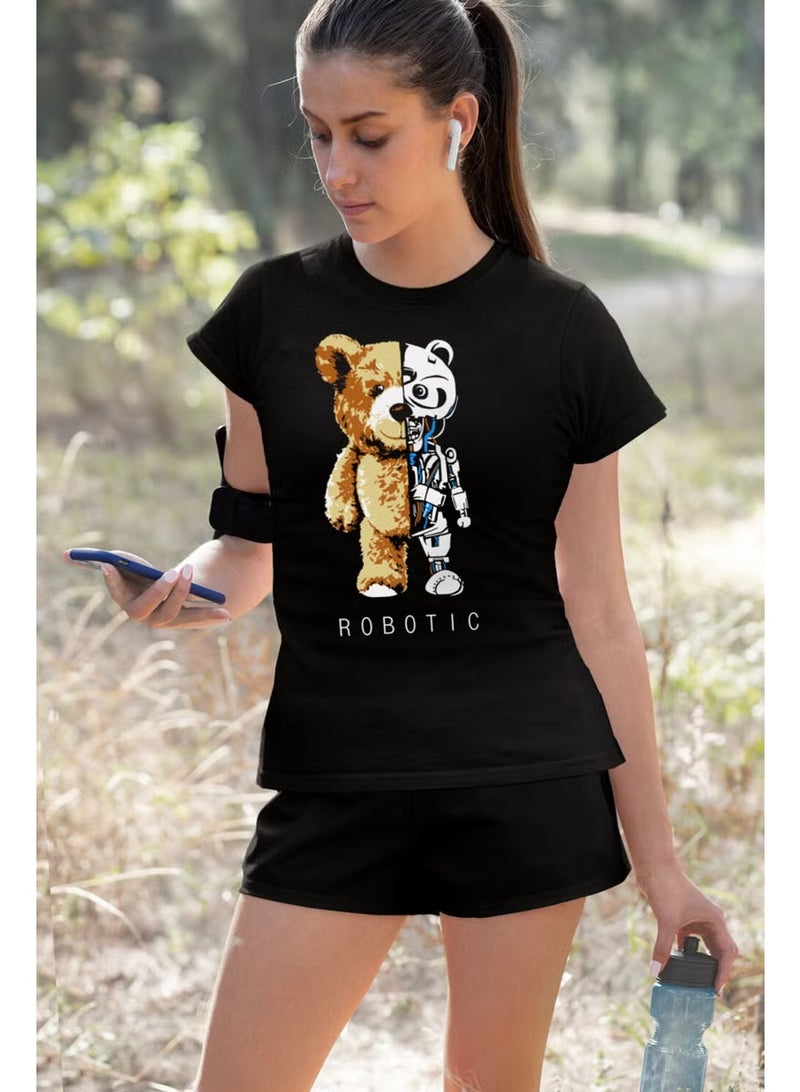 Rock&Roll Robot Bear Black Short Sleeve Women's Shorts Set - Image 1